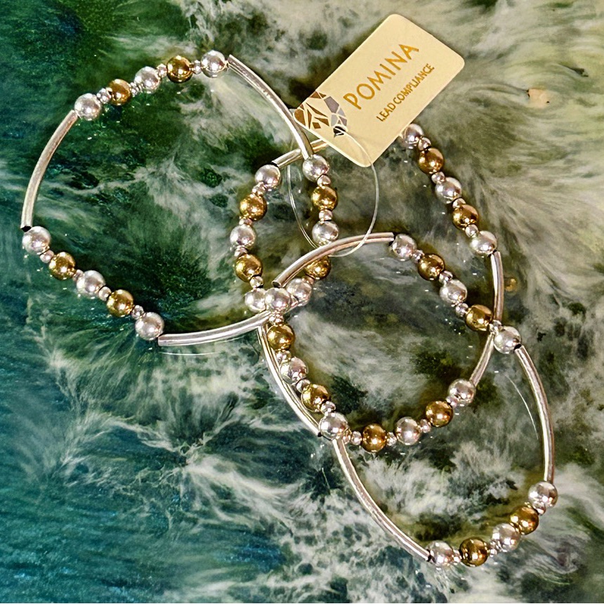 Pomina Gold And Silver Beaded Bracelet Trio